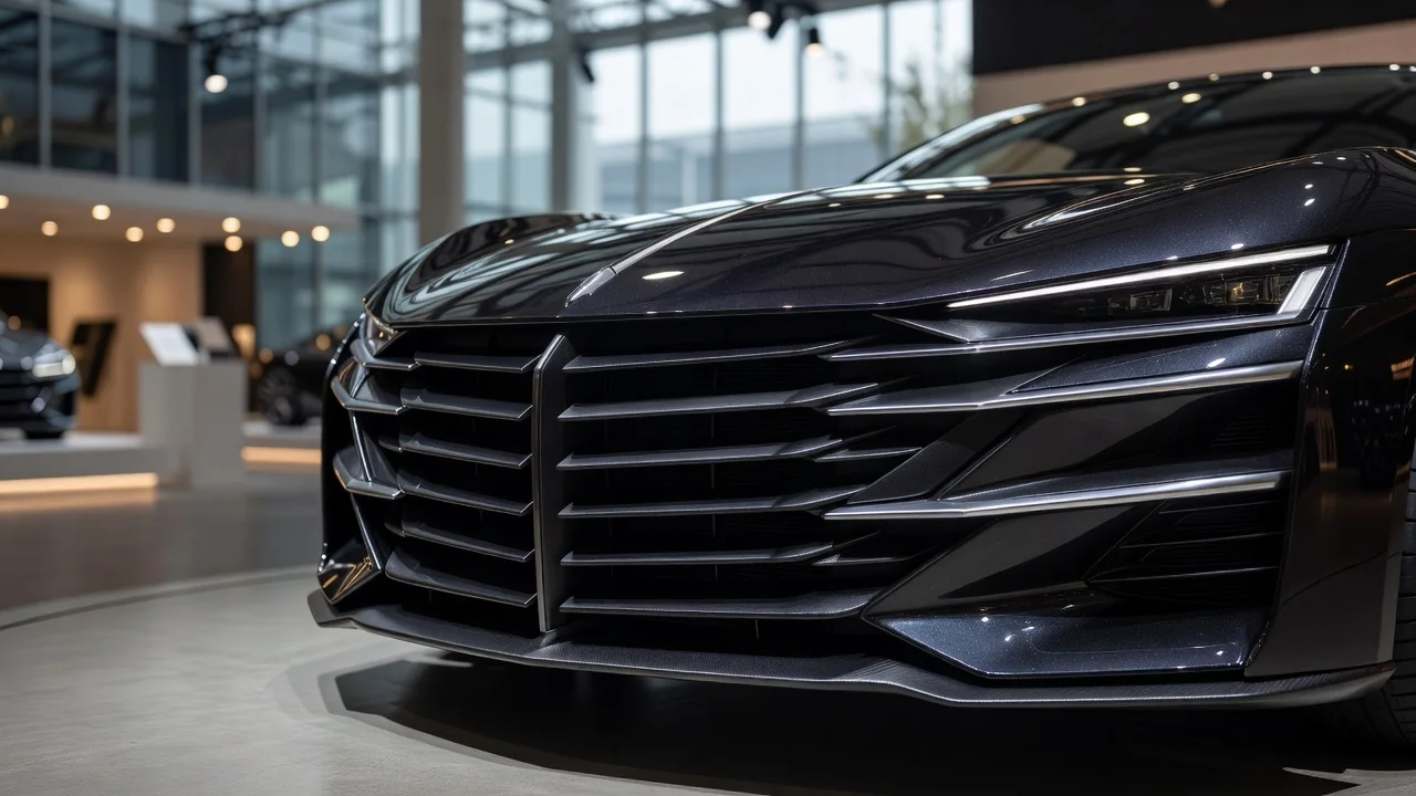 Concept car francese grigia metallizzata in un salone dell'auto